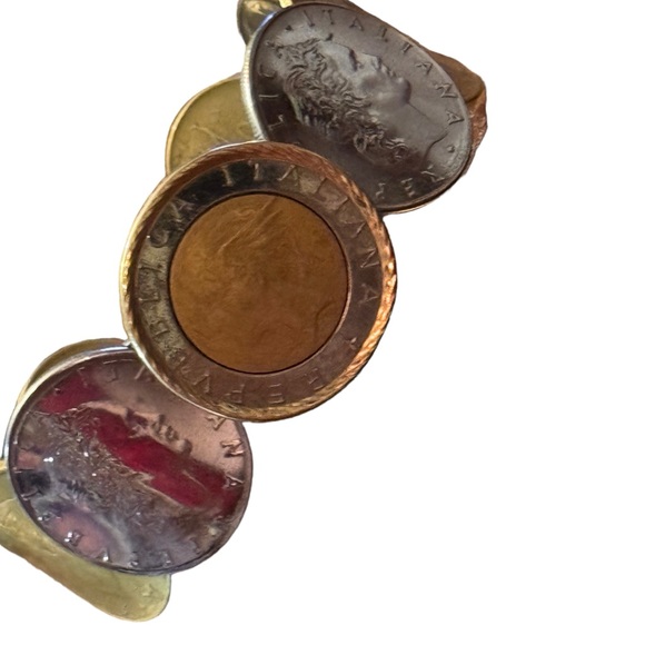 Coin bezel Gold/stainless Italy Italian Repvbblica L 500 Coin Bracelet - Picture 6 of 7